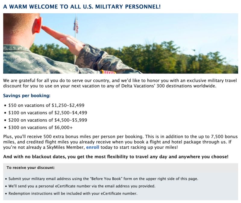 Delta Vacations Military Veteran Discounts