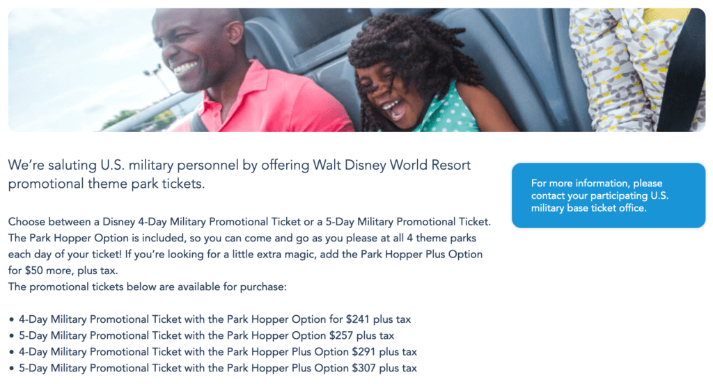 Disney World Military Discount Promotional Tickets Military