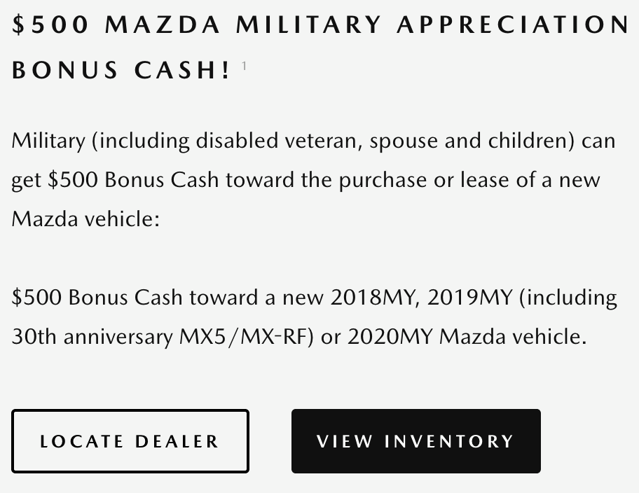 Mazda Military Discount 500 Off Military Veterans Discount