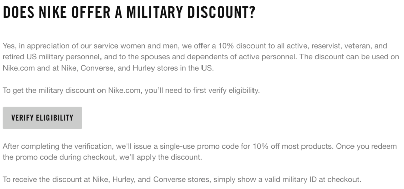 Nike Military Veteran Discounts
