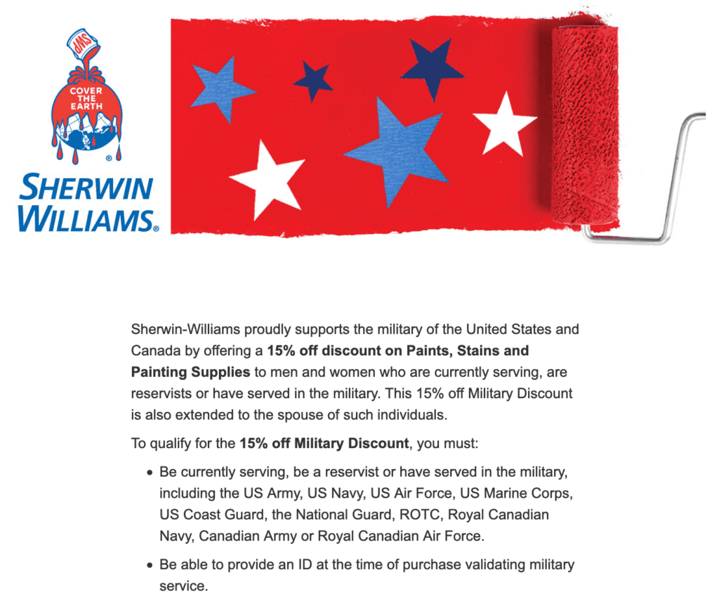 SherwinWilliams Military Discount 15 Off Military Veterans Discount