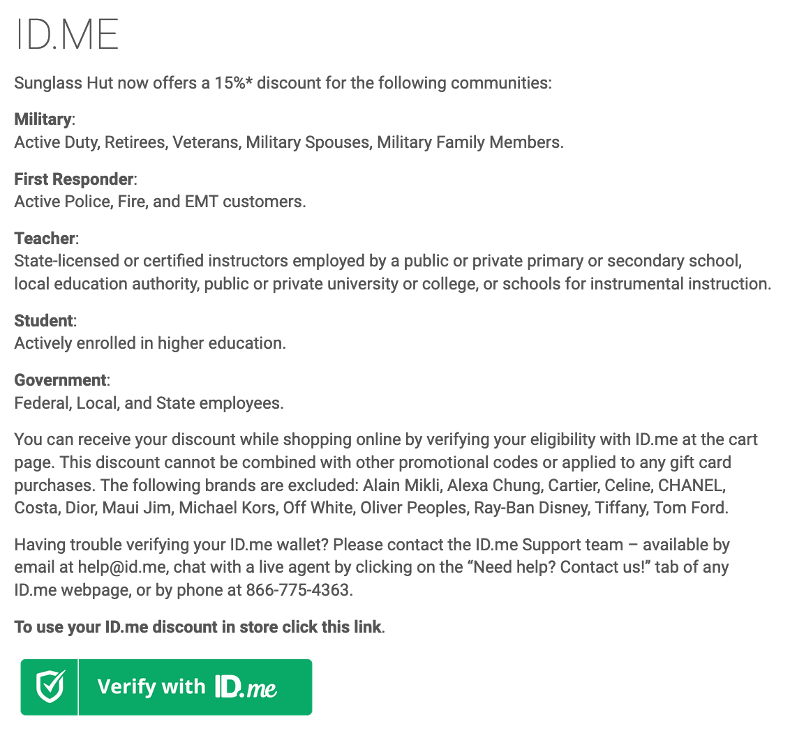 Sunglass Hut Military Discount 15 Off Military Veterans Discount