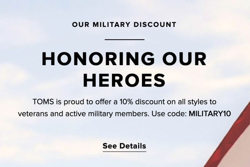 TOMS Military Veteran Discounts