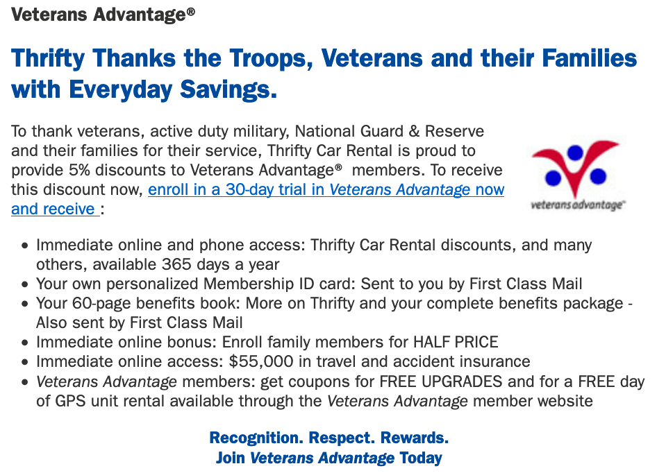 Thrifty RentACar Military Discount 5 Off Military Veterans Discount