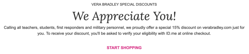 Vera Bradley Military Veteran Discounts
