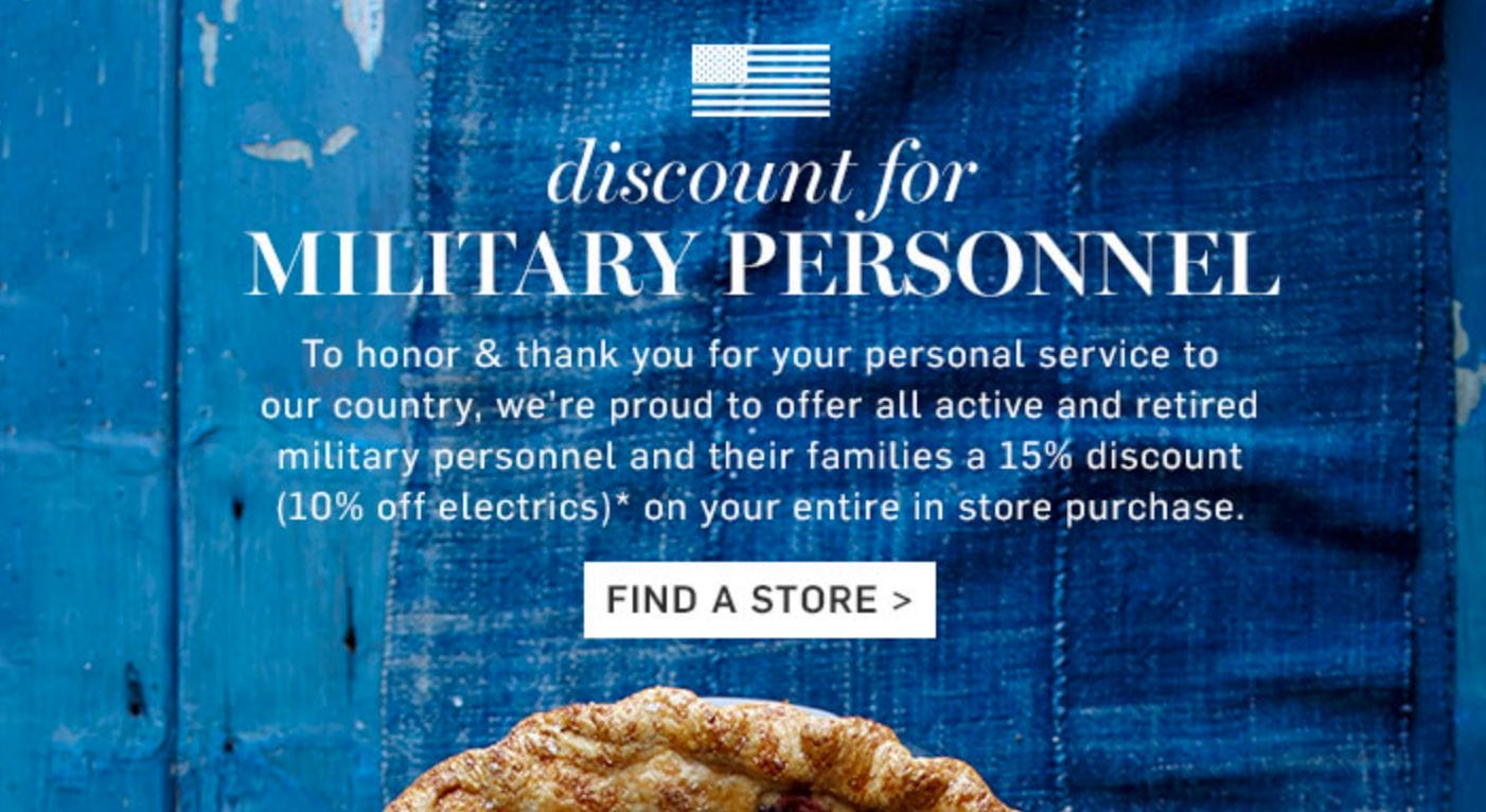 WilliamsSonoma Military Discount 15 Off Military Veterans Discount