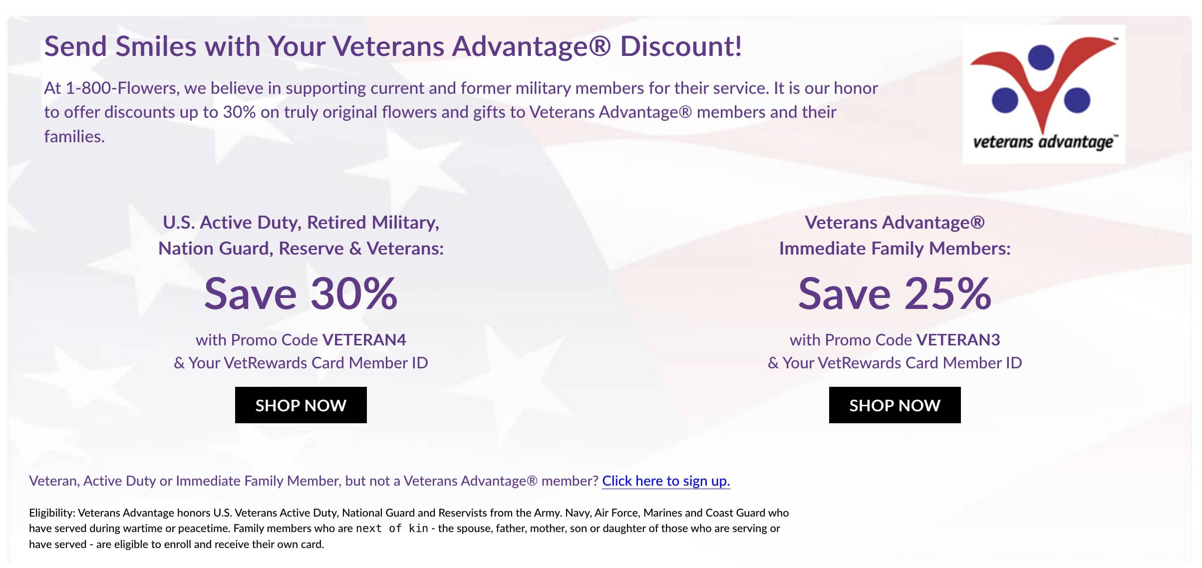 1800Flowers Military Discount 30 Off Military Veterans Discount